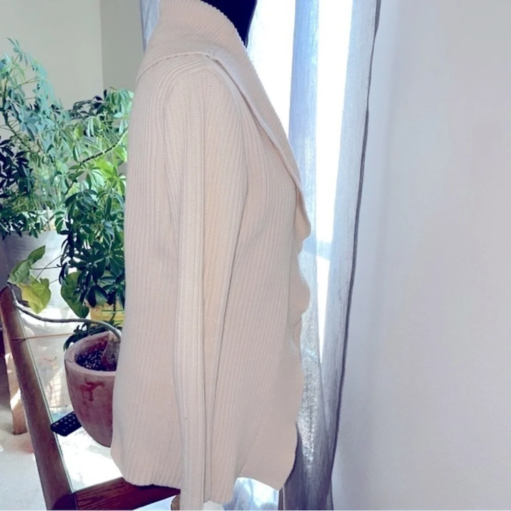 Massimo Dutta Women Ivory Open Front Beautiful Shawl Collar Thick Knit Cardigan